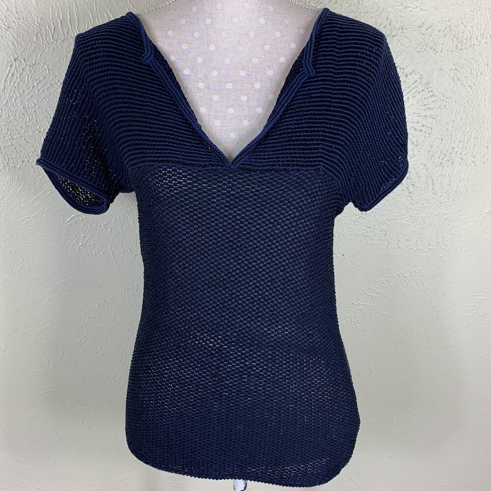 Piazza Sempione Open Weave Sweater Sz 4 US 40 IT Navy Black Knit Pullover Top